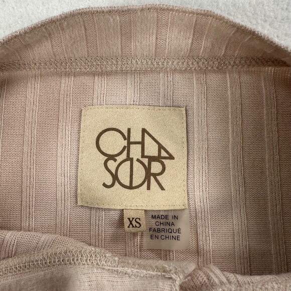 Chasor Ribbed Long Sleeve Henley Cropped Top Women's X-Small Beige - Picture 3 of 10